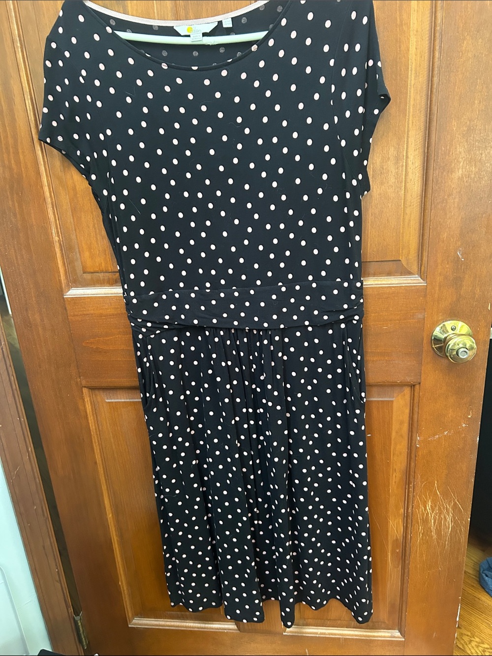 Boden Women's Amelie Jersey Dress Black Pink Polka Dot Size 12R